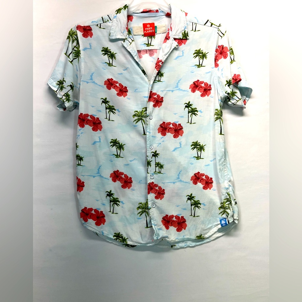 Free Planet Tropical Print Button Down Shirt M Multicolor Preowned